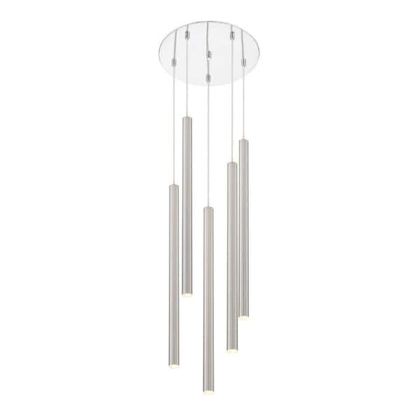 Forest 5 W 5 Light Chrome Integrated LED Shaded Chandelier with Brushed Nickel Steel Shade
