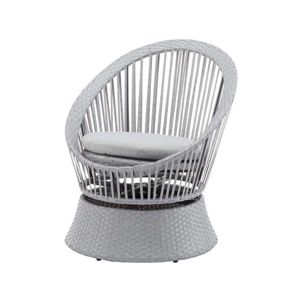 Avalon Light Gray PE Rattan and Iron Outdoor Lounge Chair with Cushions