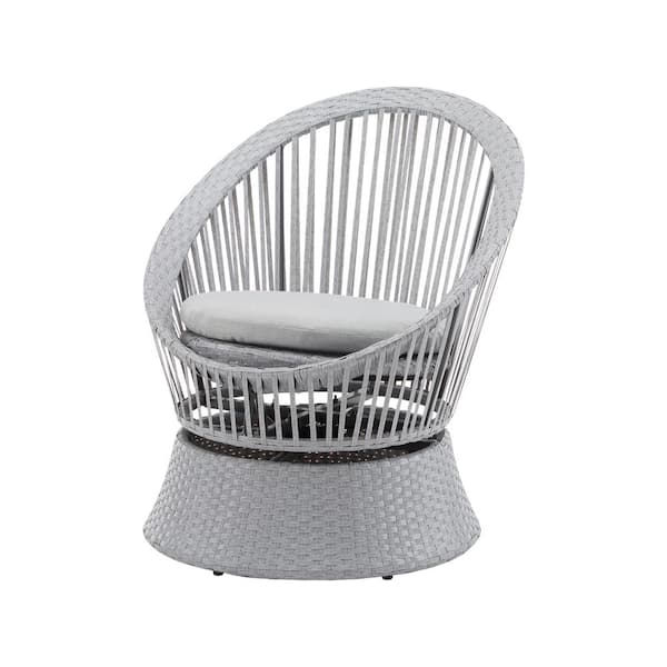 CHRISTOPHER KNIGHT HOME Avalon Outdoor Patio Lounge Chair with Cushion, PE Rattan, Iron Frame, Silver Grey