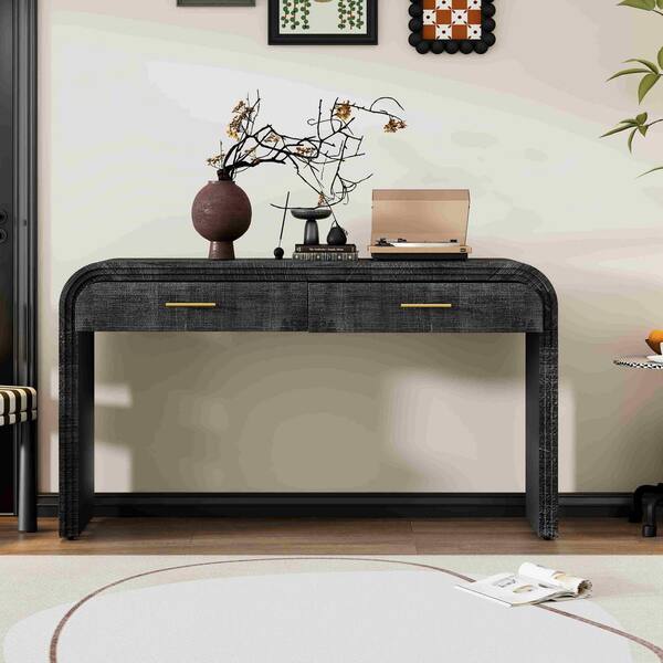 Polibi Unique Retro 59.05 in. Antique Black Rectangle Wood Console