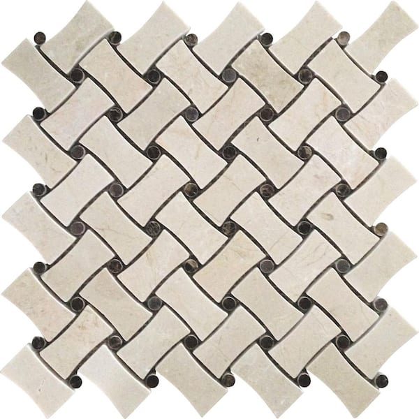 Apollo Tile Beige 4 in. x 5 in. Polished Marble BasketWeave Mosaic Floor and Wall Tile Sample (0.13 sq. ft./Piece)