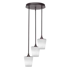 Villa 60-Watt 15 in. 3 Light Dark Granite Stem Pendant Light with 6 in. White Matrix Glass Shade, No bulbs included