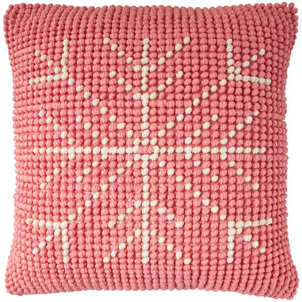 Mina Victory Holiday Pillows Pink Ivory Modern and Contemporary 20 in. x 20 in. Sq. Throw Pillow