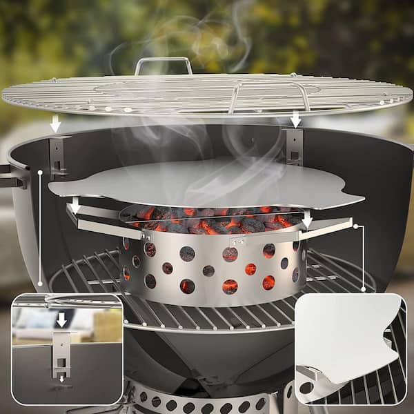 Skyflame Charcoal Heat Deflector, Silver Cooking For 22" Weber Kettle Grills, BBQ Smoking Grilling set SK-QA0153-SS1 - Depot