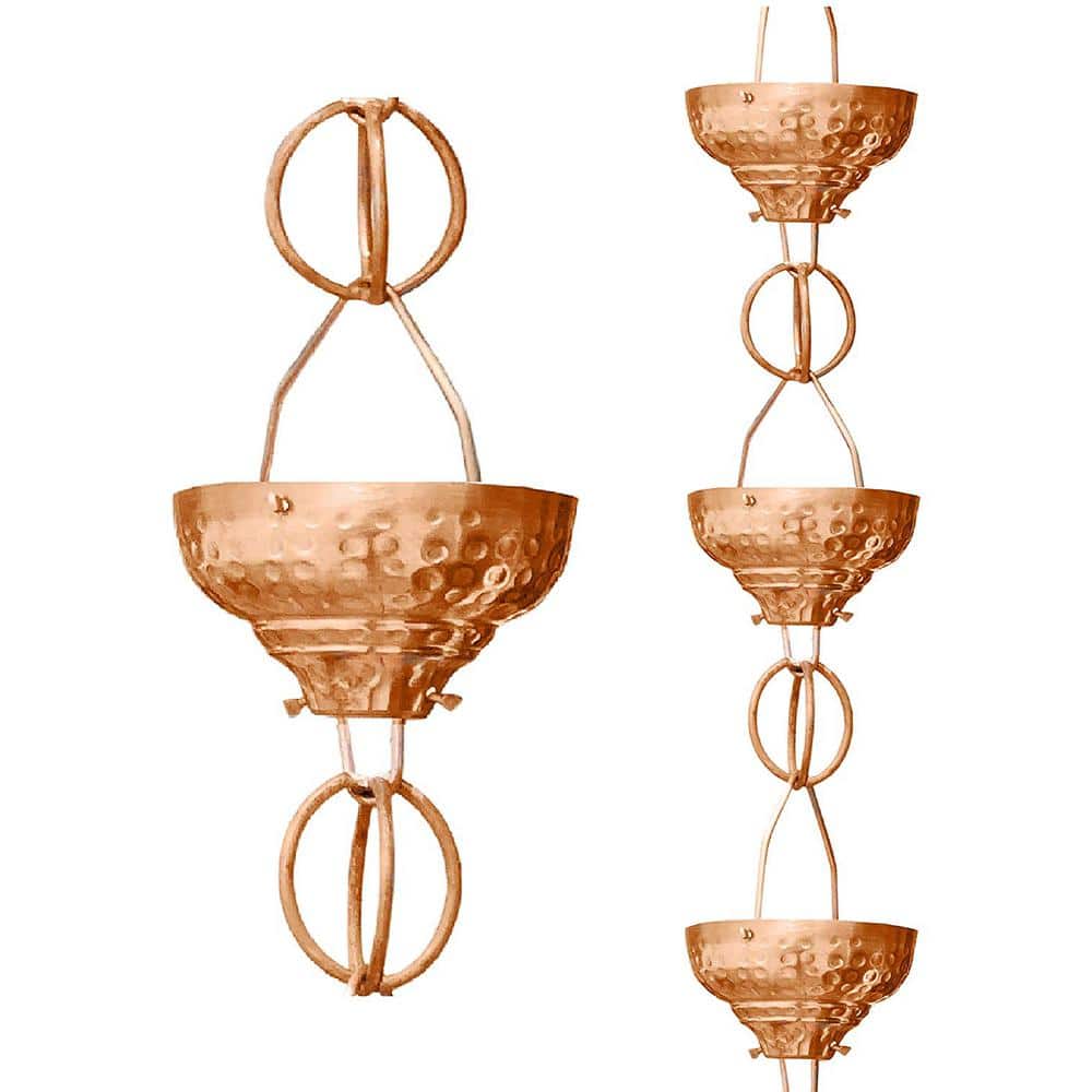 8.5 ft Pure Copper Hammered Cup Rain Chain