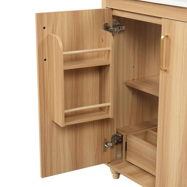30 in. W x 18 in. D x 34.4 in. H Single Sink Freestanding Bathroom Vanity in Natural with White Ceramic Top Sink