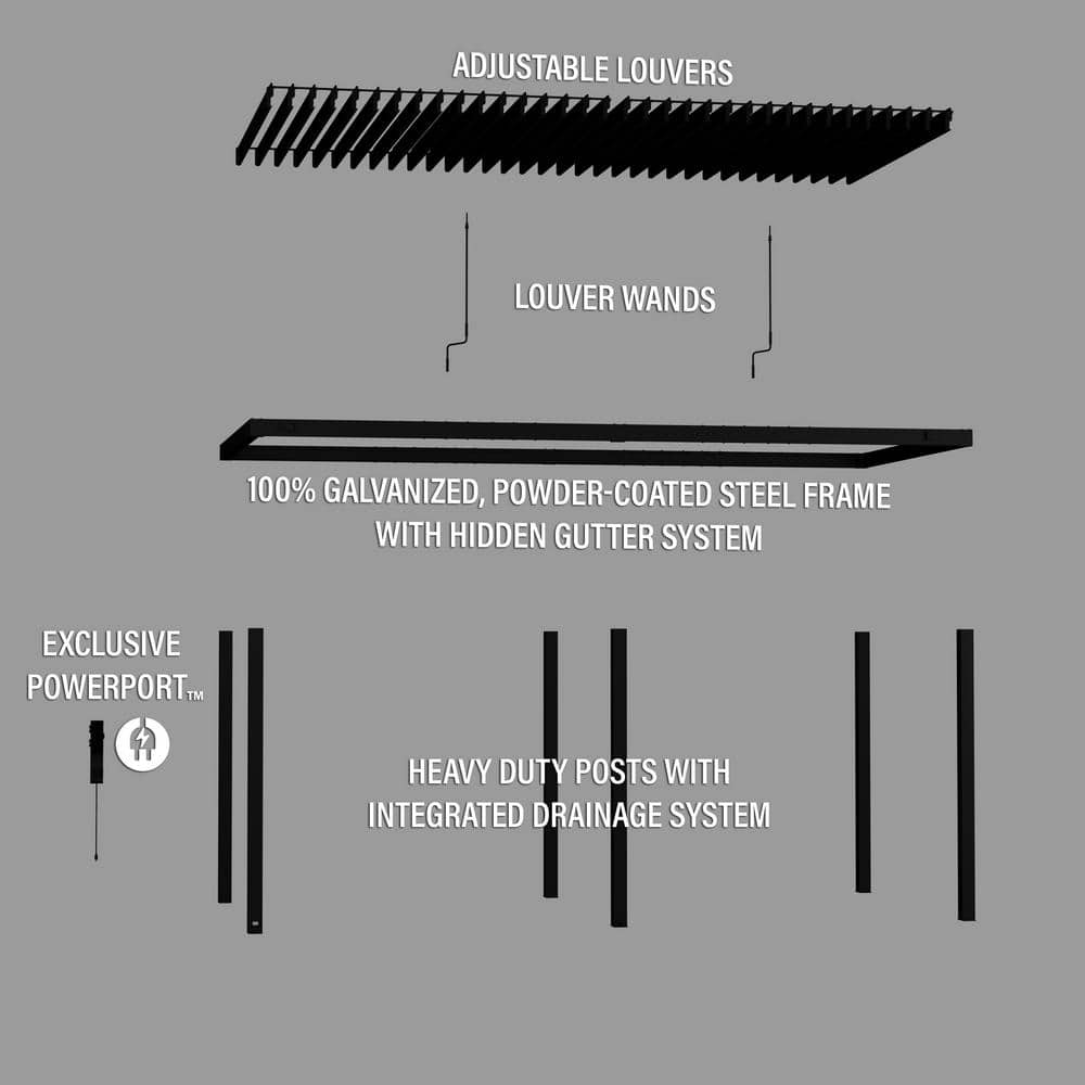 Sarasota Black Steel Louvered Pergola with Canopy