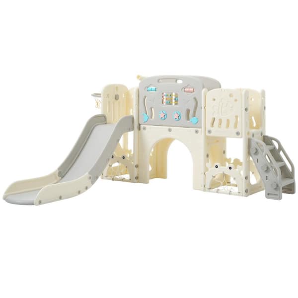 Bon Furni Gray HDPE Indoor and Outdoor Playset with Buffer Slide and Toy Storage Space