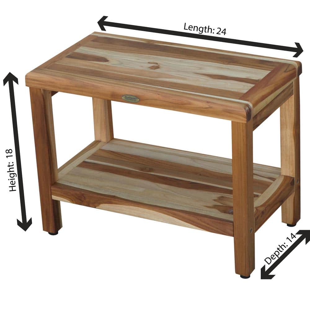Eleganto 24" Earthy Teak Shower Bench with Storage Shelf