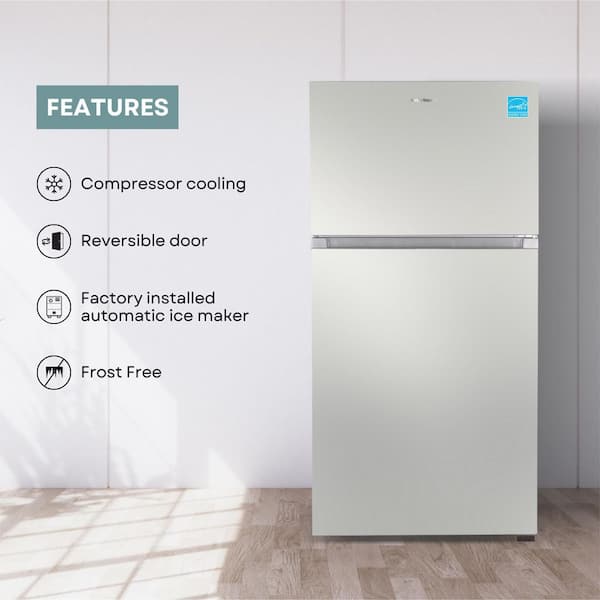 30 in. 18.1 cu. ft. 110V Frost Free Top Freezer Apartment Refrigerator E-Star in Stainless with Auto Ice Maker