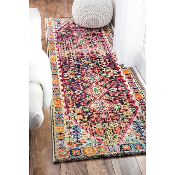 Meadow Vintage Vibrant Black 3 ft. x 12 ft. Runner Rug