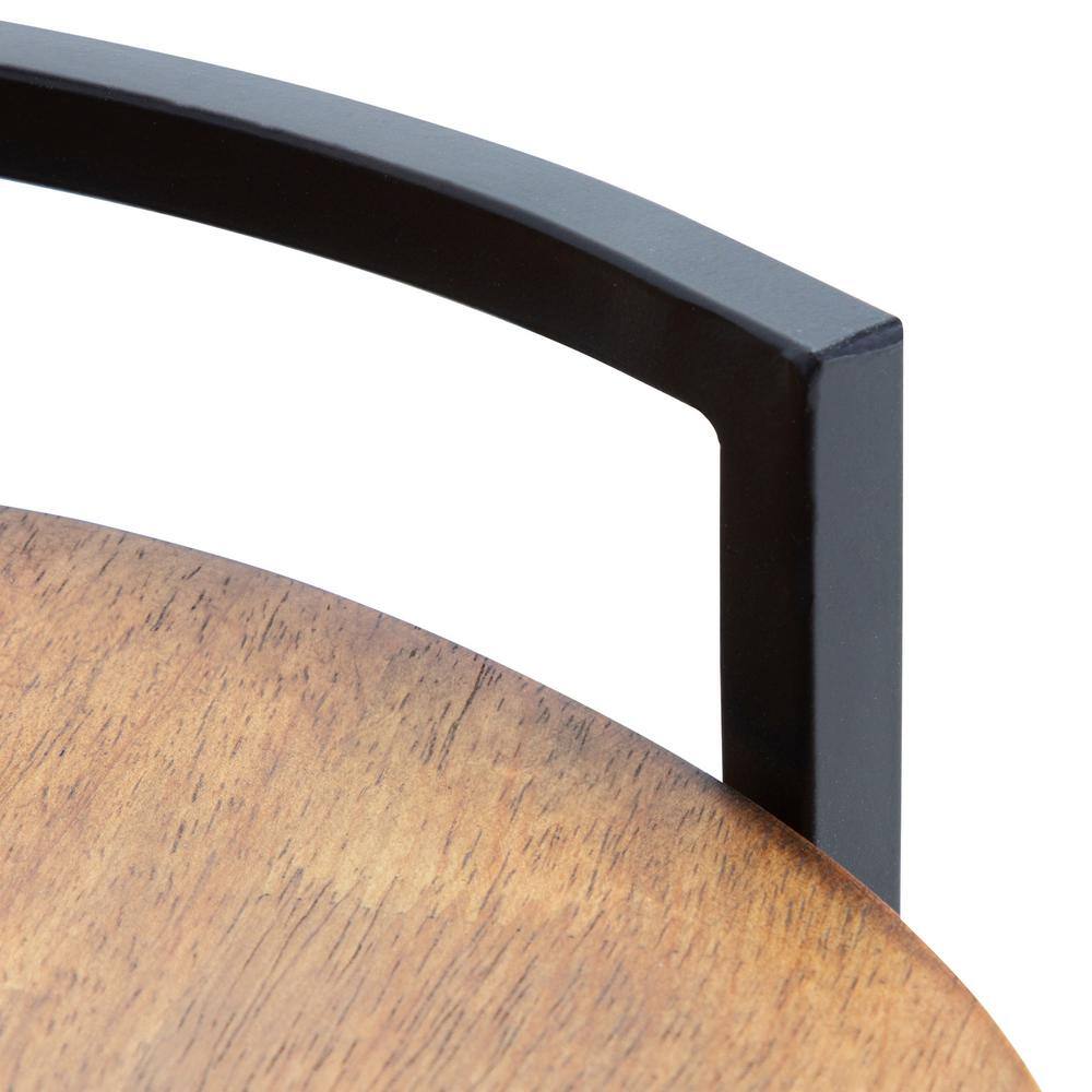 Rustic Brown Rubberwood Round Tray with Metal Handles
