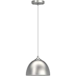 1-Light Brushed Nickel Dome Island Pendant Light with Steel Shade