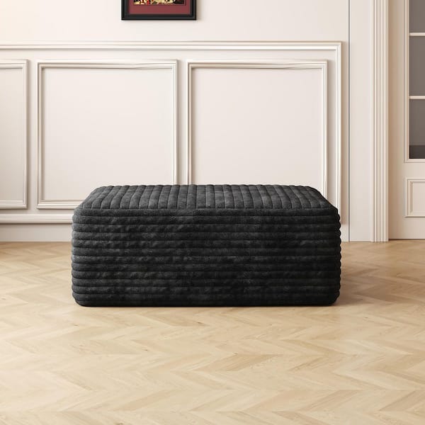 Modern Collection 28.7 in. Armless 1-Piece Corduroy Rectangular Upholstered Sofa Ottoman Sectional Sofa in Black