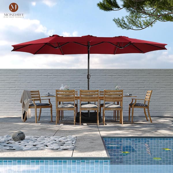 15 ft. Large Double-Sided Outdoor Patio Market Umbrella,UV Protection with Base and Crank in Burgundy
