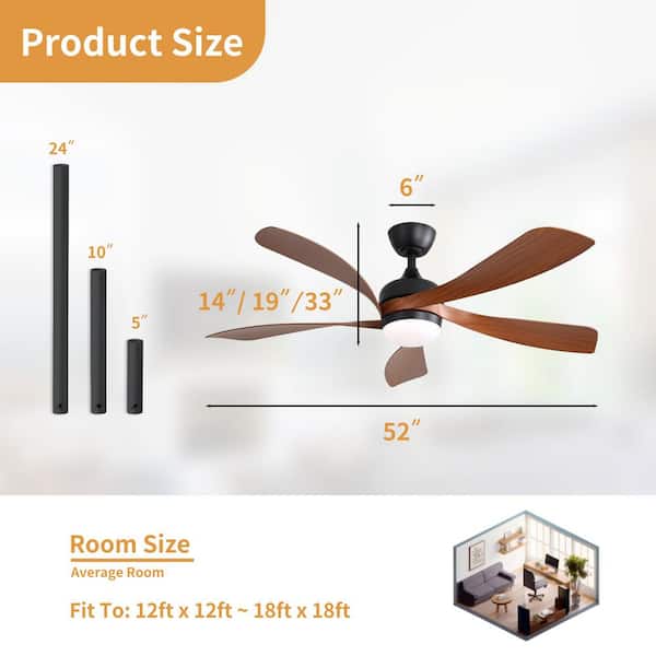 52 in. Integrated LED Indoor Downrod Mount Walnut Standard Ceiling Fan with Dimmable Light and Remote DC Motor
