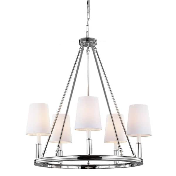 Generation Lighting Lismore 5-Light Polished Nickel Modern Wagon Wheel Hanging Chandelier with Fabric Shade