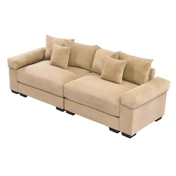 GJPLGP 92 in. Straight Arm 16-piece Corduroy Curved Sectional Sofa with Extra-Wide Modular in. Soft Ivory