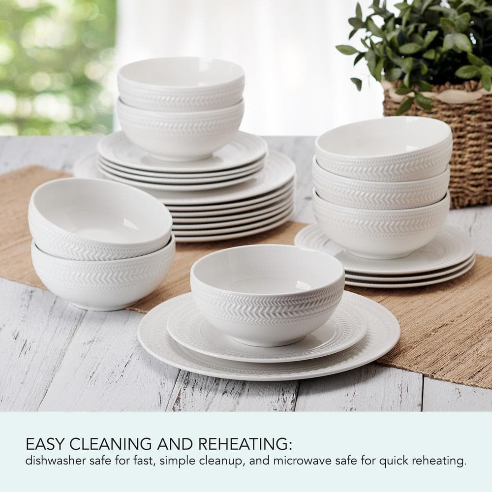 Josephine White Porcelain Embossed 24-Piece Dinnerware Set