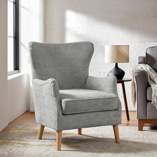 JAYDEN CREATION Doris Grey 28.5 in. Modern Arm Chair with Wingback Backrest and Solid Wood Legs