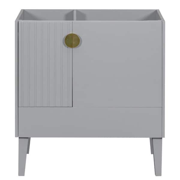 FUNKOL 29.6 in. W x 17.8 in. D x 32.1 in. H Solid Wood MDF Board Bath Vanity Cabinet without Top with Doors and Drawers in Gray