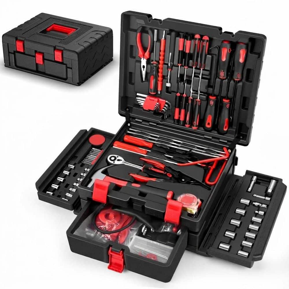 132-Piece Car Tool Kit with Wrenches, Sockets, Pliers, Screwdrivers, Hook Pick, Trim Fastener, Valve Stem Removal price history on PriceWatchPro