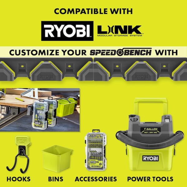 RYOBI - SPEED BENCH 23 in. W x 20 in. D Mobile Workstation with LINK 12-Compartment Small Parts Organizer