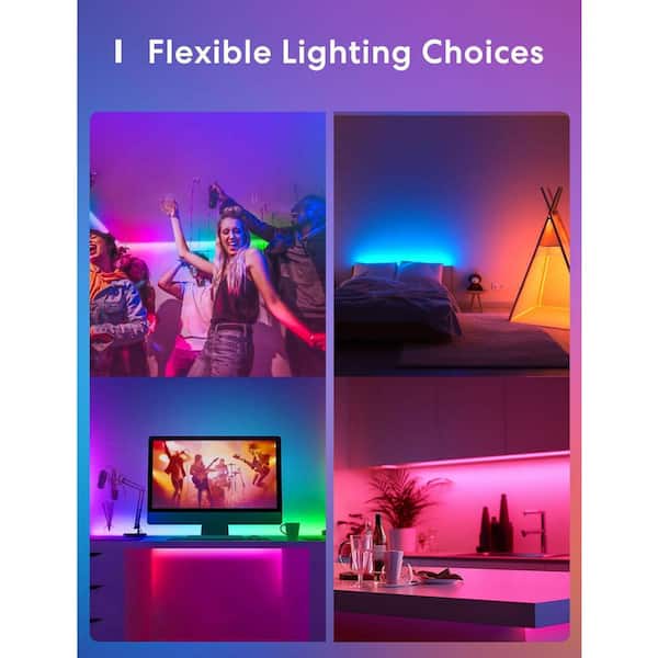 16.4 ft. Plug-in Integrated LED White Strip Light, Smart RGB with App Control, 16 Million Colors, Bedroom, Living Room