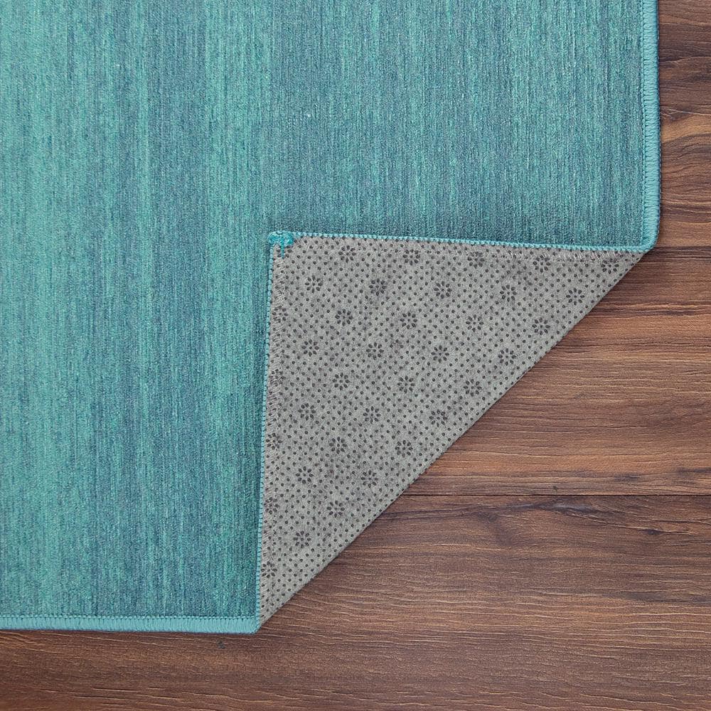 Solid Blue Flatweave Synthetic 3' x 5' Washable Rug