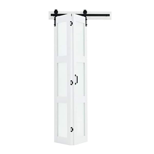 Bi-Fold Door 36 in. x 84 in. 1/2 Lite, Clear Glass Solid Core MDF Sliding Closet Door,s White Bi-Fold Door with Included