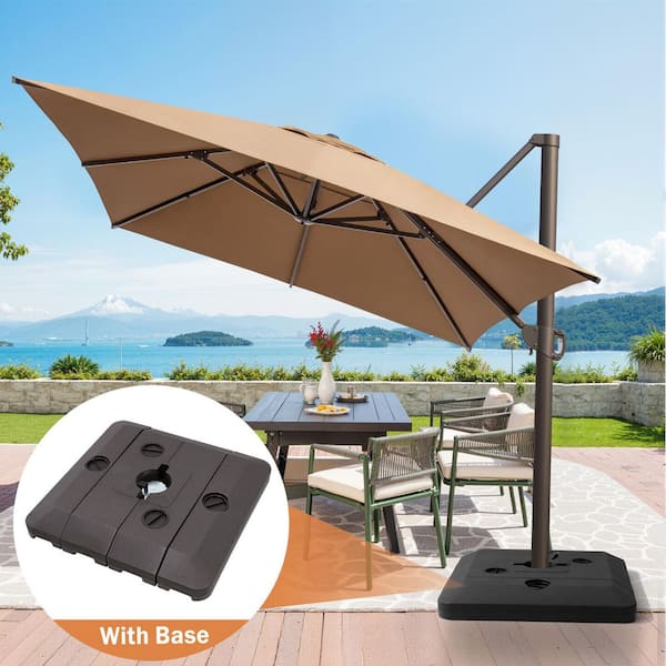 13 ft. x 10 ft. Outdoor Aluminum Heavy-Duty 360° Rotation Cantilever Patio Umbrella in Tan with HDPE Square Stand