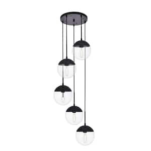Timeless Home Ellie 5-Light Black Pendant with 8 in. W x 7.5 in. H Clear Glass Shade