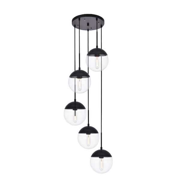 Unbranded Timeless Home Ellie 5-Light Black Pendant with 8 in. W x 7.5 in. H Clear Glass Shade