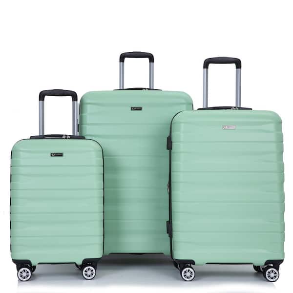 Tatahance 3-Piece Light Green PC Lightweight and Durable Hardside Spinner Luggage Set with 2 Hooks (21/25/29 in. )
