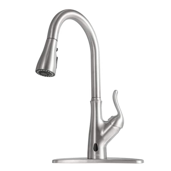 Mondawe Touchless Single Handle Pull Down Sprayer Kitchen Faucet with Motion Sense in Brushed Nickel