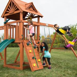 Professionally Installed Sky Tower Plus Complete Wooden Outdoor Playset with Monkey Bars and Swing Set Accessories