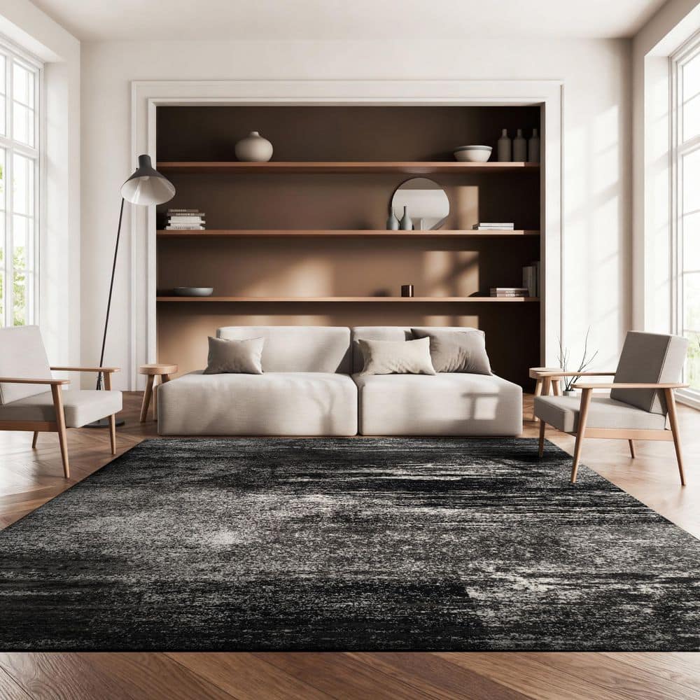 Adirondack 7 ft. x 7 ft. Square Silver/Black Solid Color Distressed Area Rug price history on PriceWatchPro
