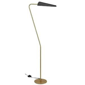 Cassie 53.25 in. Aged Brass Transitional 1-Light Standard Floor Lamp for Living Room with Metal Cylinder Shade