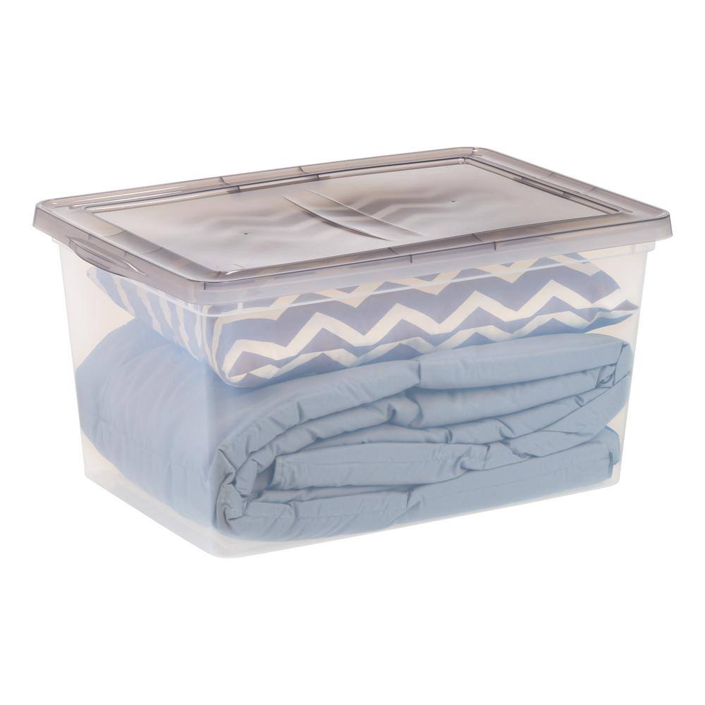 Clear Stackable Plastic Storage Bins with Lids, 58 Quart, Set of 5