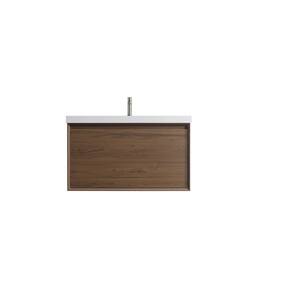 Odele 35.43 in. Wx 19.75 in. Dx21.65 in.H Single Sink Floating Bath Vanity in Natural Wood with White Sintered Stone Top