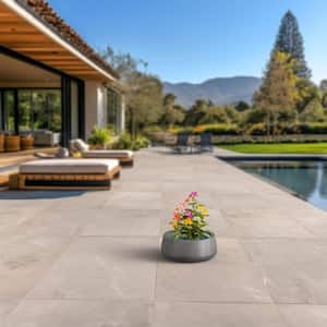 13 in. Medium Natural Gray (Enhanced Interior) Concrete Round Planter / Pot with Drainage Holes