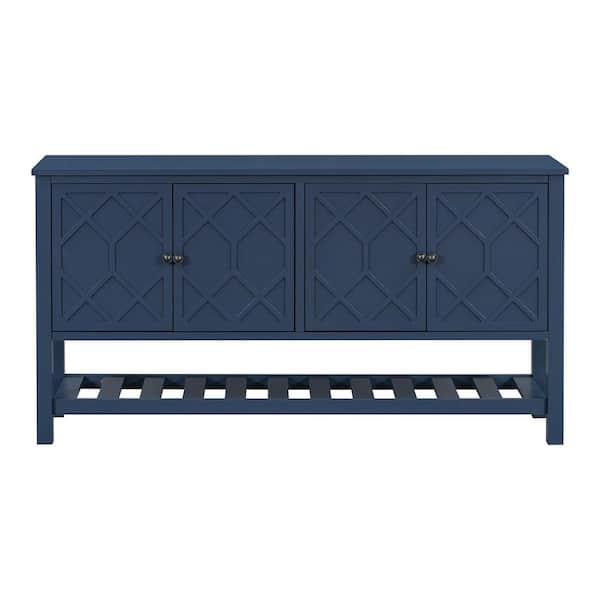 59.8 in. W x 15.7 in. D x 31.5 in. H Navy Blue Linen Cabinet with Four Doors