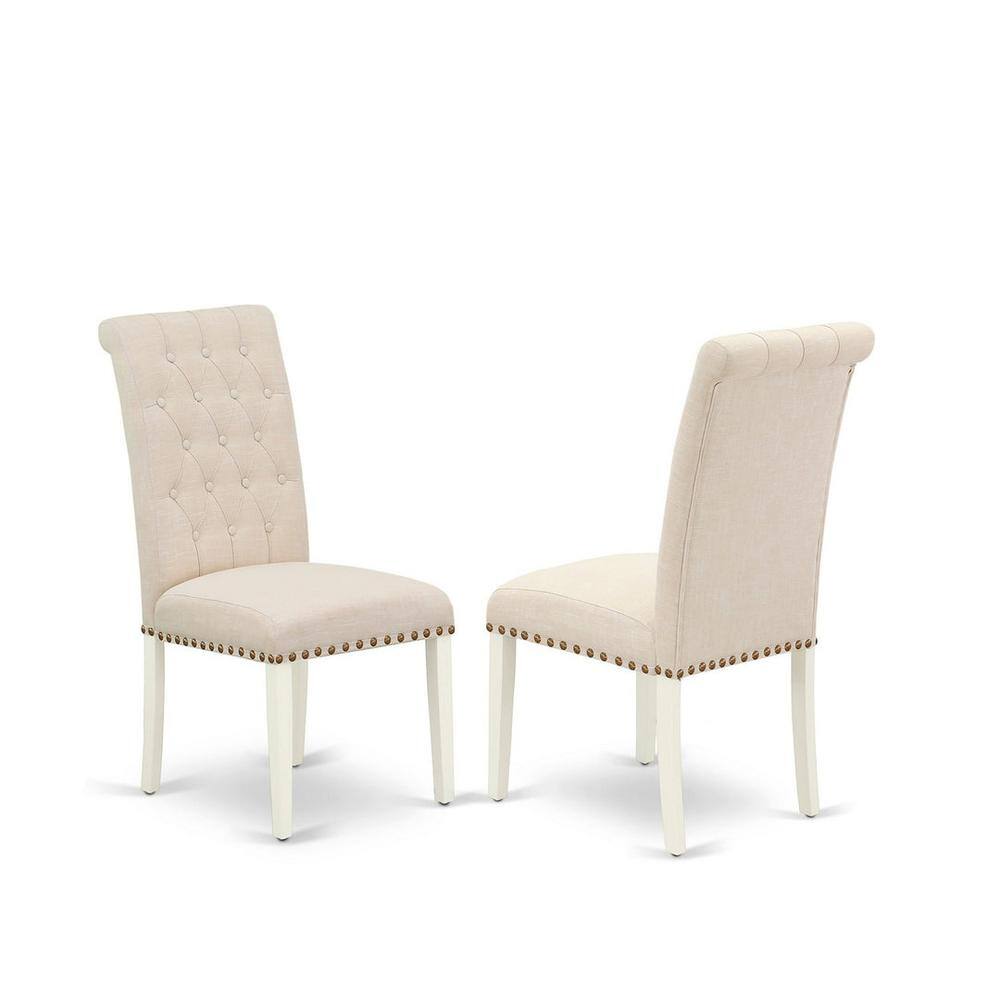 Linen White Upholstered Parsons Side Chair Set with Wood Legs