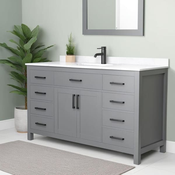 Wyndham Collection Beckett 60 in. W x 22 in. D x 35 in. H Single Sink Bathroom Vanity in Dark Gray with Carrara Cultured Marble Top