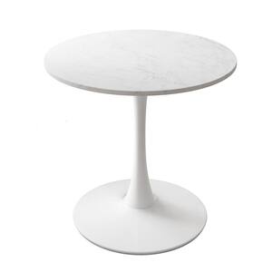 31.5 in. W Modern Round Outdoor Coffee Table with Printed White Marble Table Top and Metal Legs Base