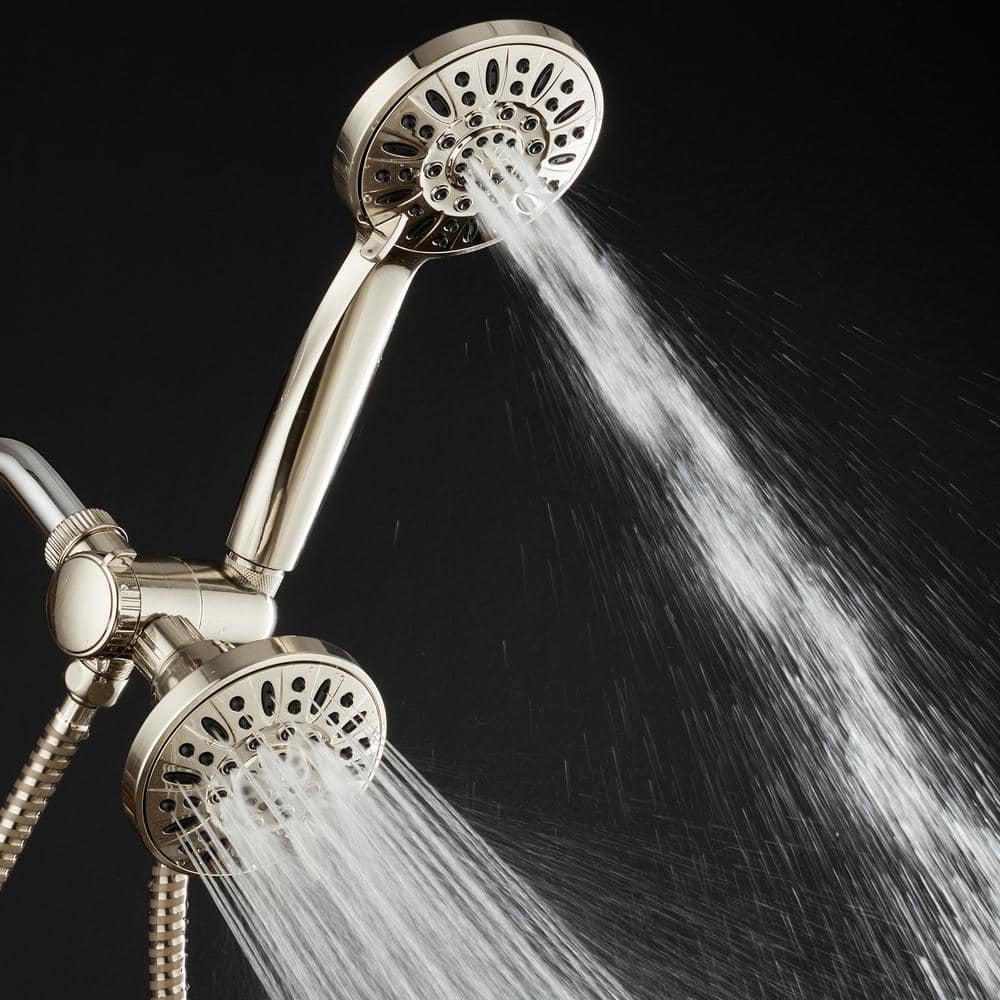 Brushed Nickel Dual Shower Head with 48 Settings