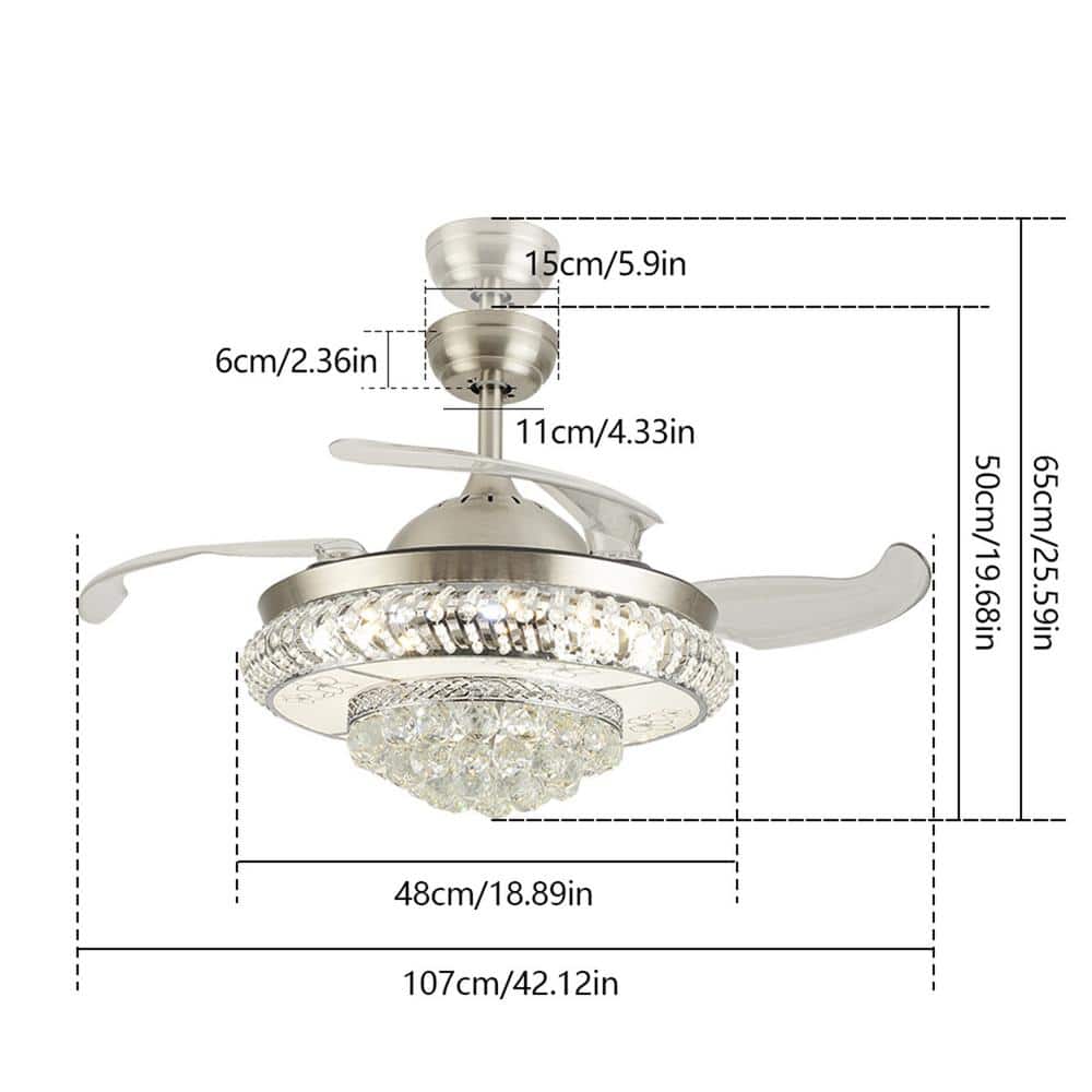 42" Silver Modern LED Crystal Chandelier Ceiling Fan with Remote