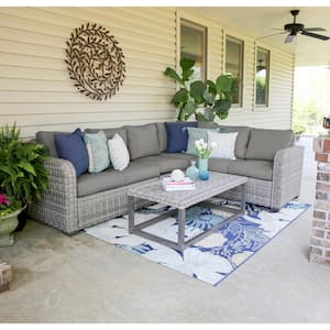 Forsyth 5-Piece Wicker Outdoor Sectional Set with Gray Cushions