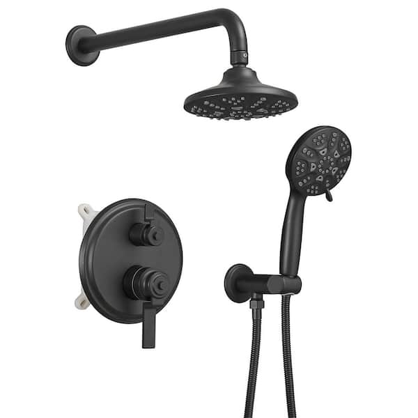 FLG Single Handle 5-Spray Shower Faucet 1.8 GPM with Pressure Balance Wall Mount Shower System with Valve in Matte Black