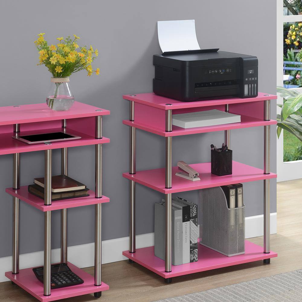 Pink Wood and Stainless Steel Four-Tier Printer Stand